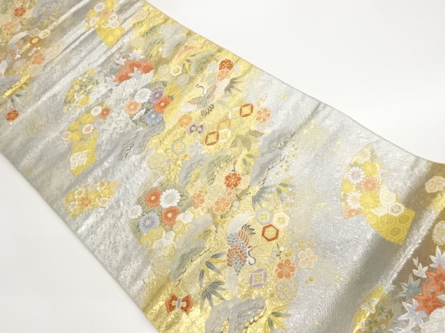 JAPANESE FUKURO OBI / WOVEN SHOCHIKUBAI & CRANE